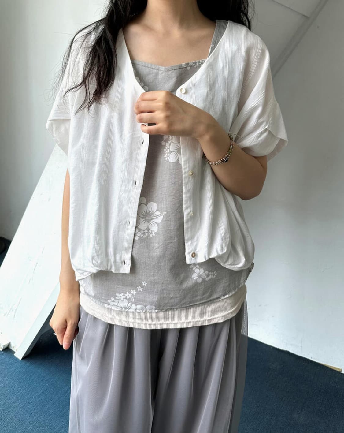 Wide design jacquard fabric shirt top 상품이미지8