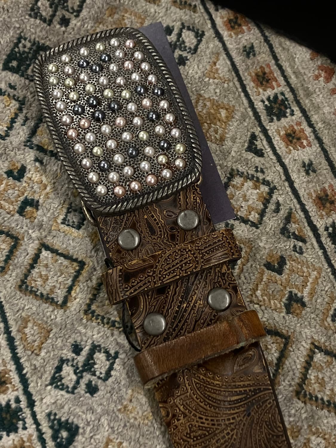 빈티지 패턴 가죽 벨트 브라운 #csz2411 상품이미지3