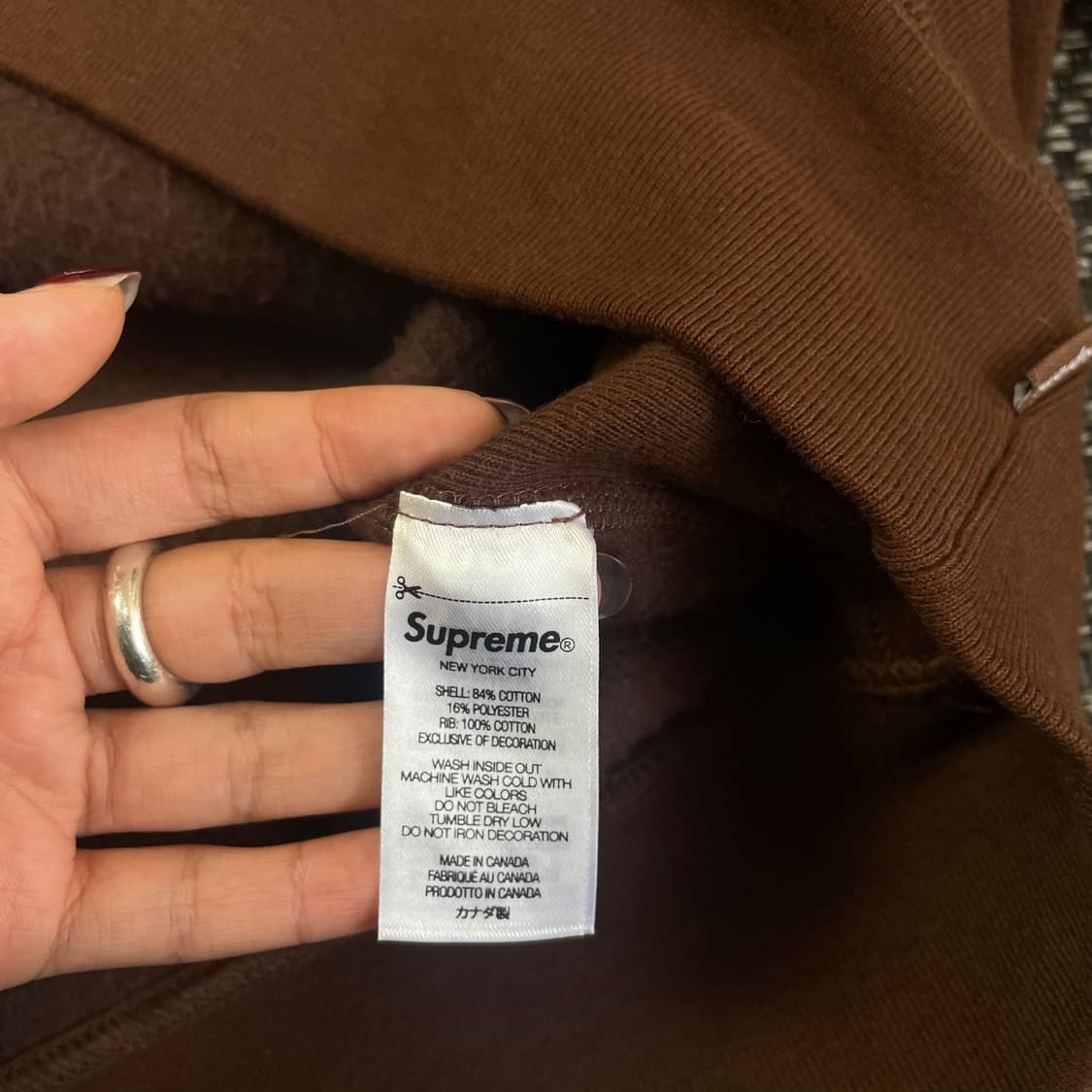 슈프림 브라운 로고 자수 후드티 L 상품이미지8