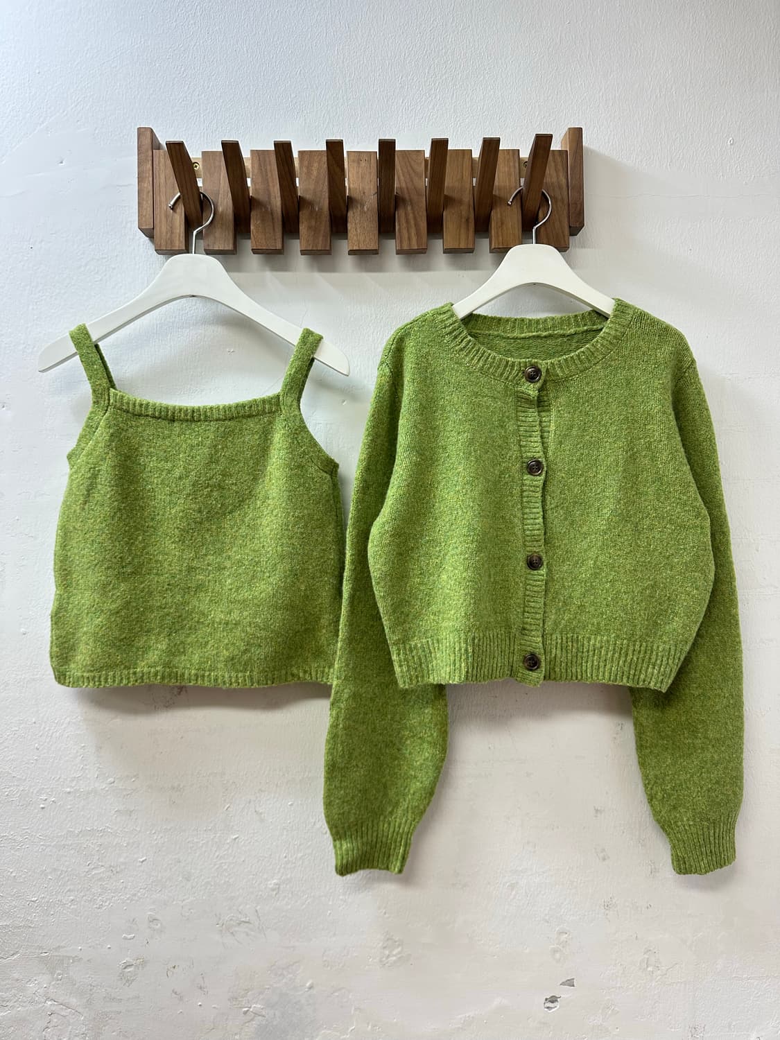 💚일본빈티지 멜란지 그린 니트 뷔스티에 & 니트 투피스 셋업 상품이미지1