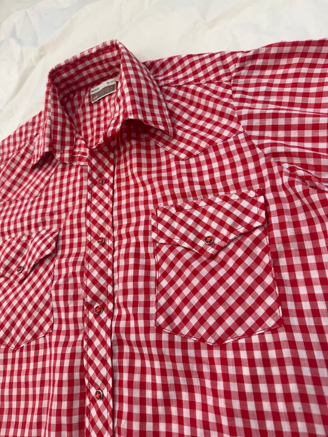 빈티지 웨스턴 셔츠 레드 깅엄 체크 반팔 상품이미지4
