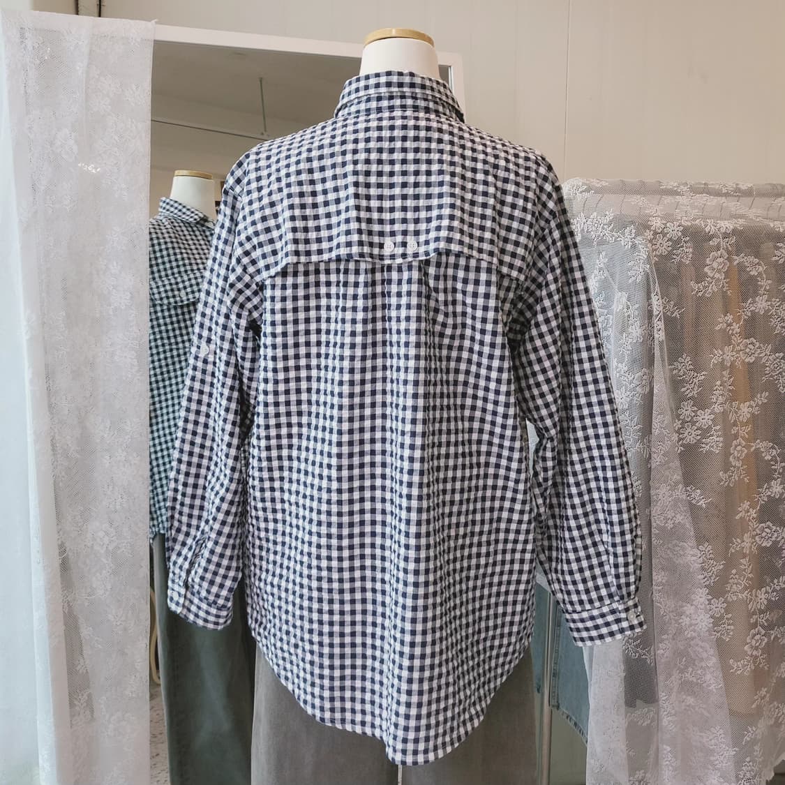 Sun3san 시어서커 네이비체크 셔츠 상품이미지9