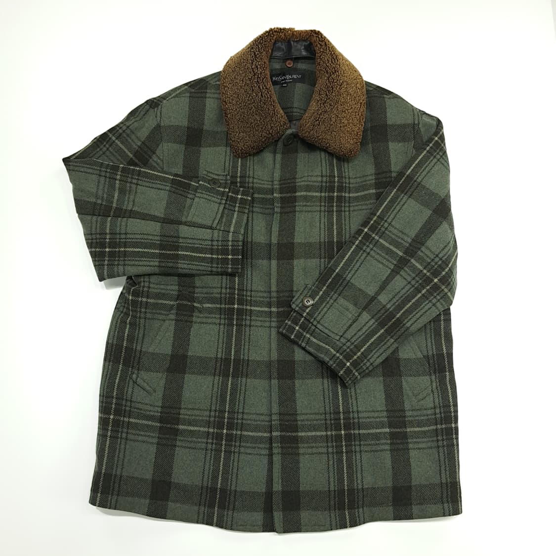 CN760 L 입생로랑 옴므 울 체크 보아카라 하프코트 상품이미지2