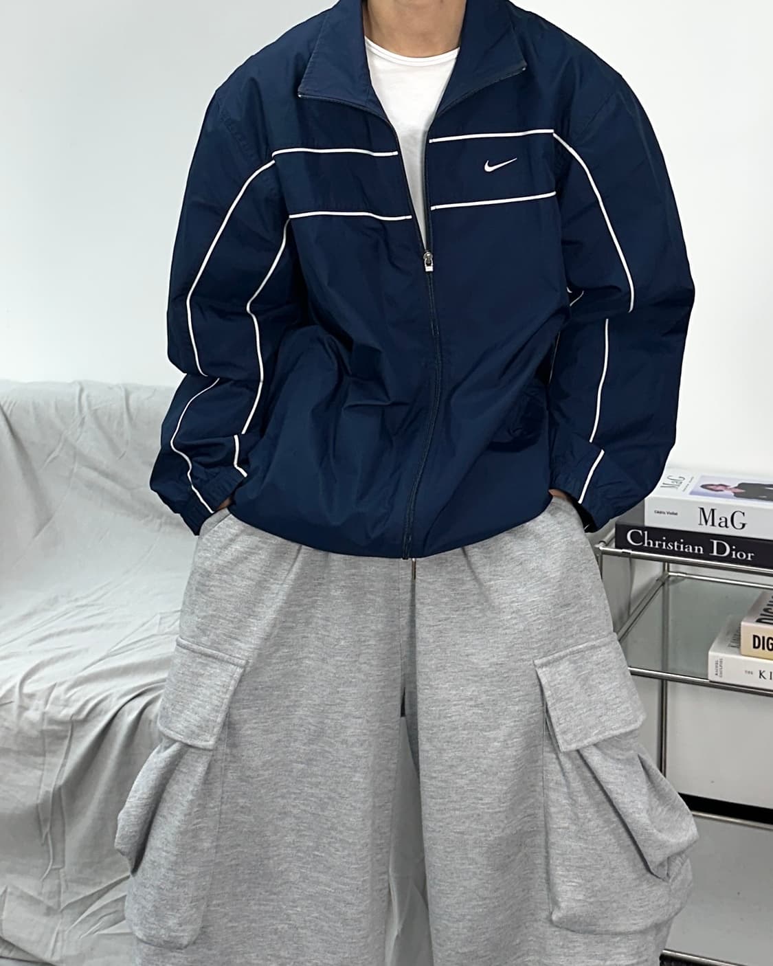 나이키 네이비 화이트 파이핑 바람막이 M 상품이미지1