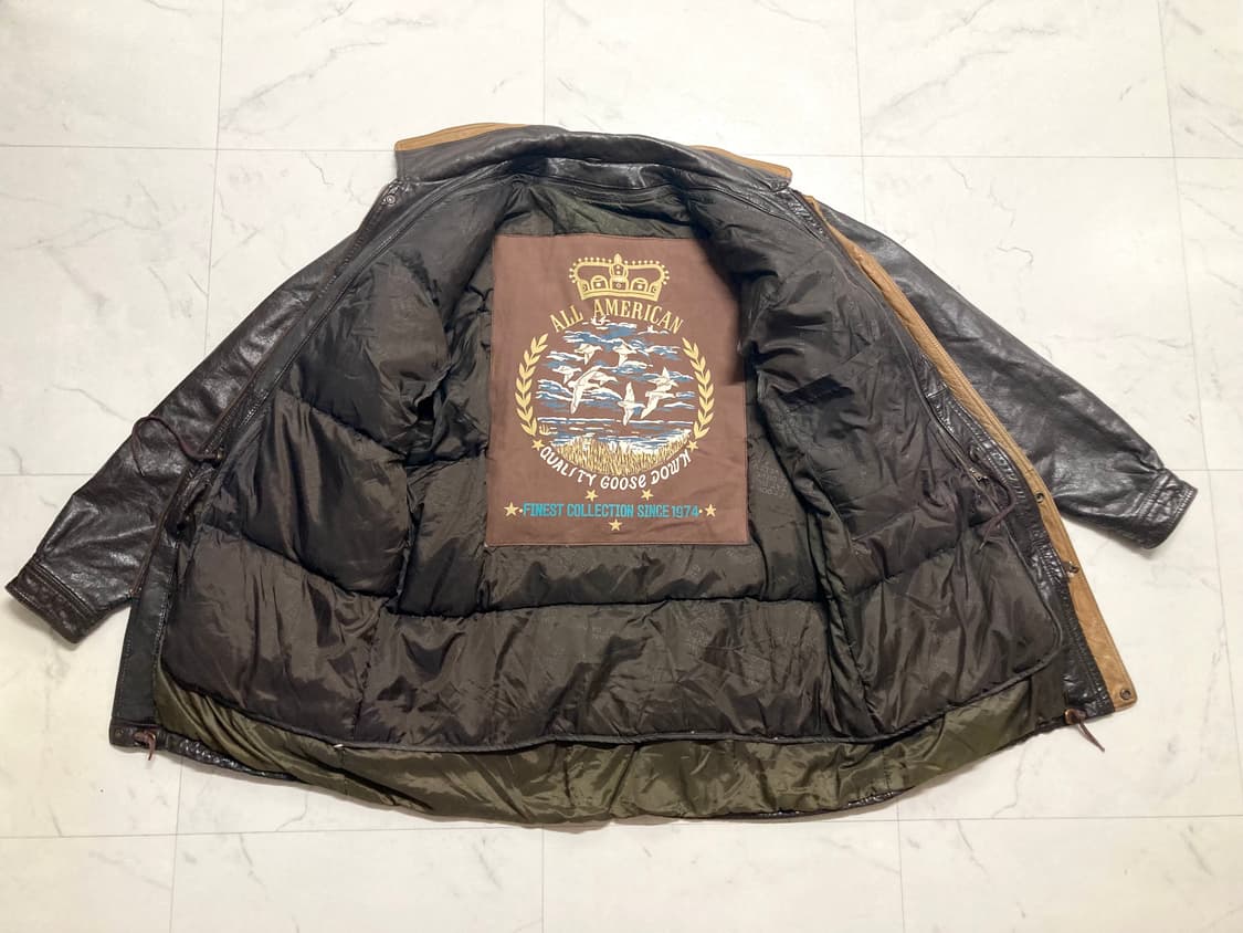 90s 올아메리칸 구스다운 소가죽 사파리 레더 자켓 105-110 상품이미지3