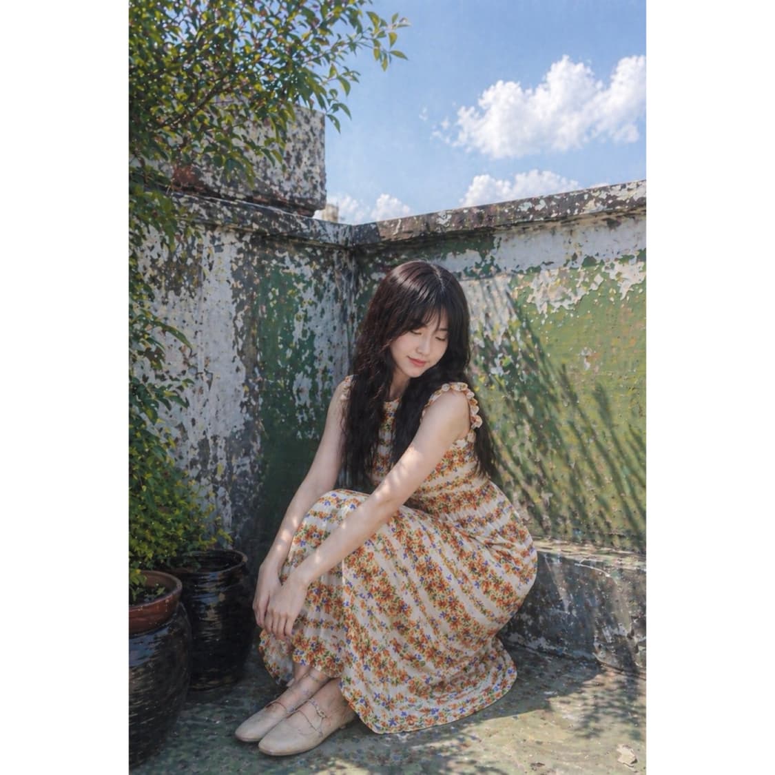 노랑 줄무늬 민소매 원피스 상품이미지3