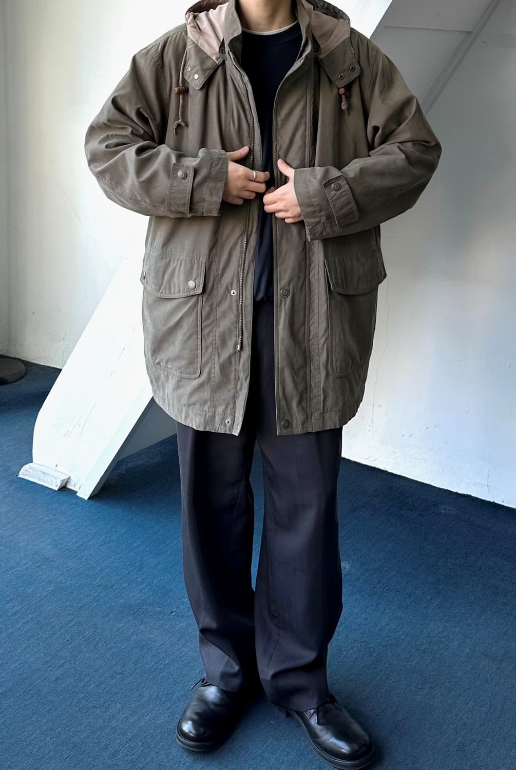 Soft fabric mil design hooded coat 상품이미지7