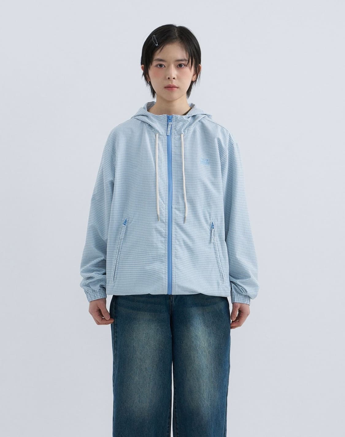 코드그라피 체크 후드 점퍼-스카이 블루 상품이미지2