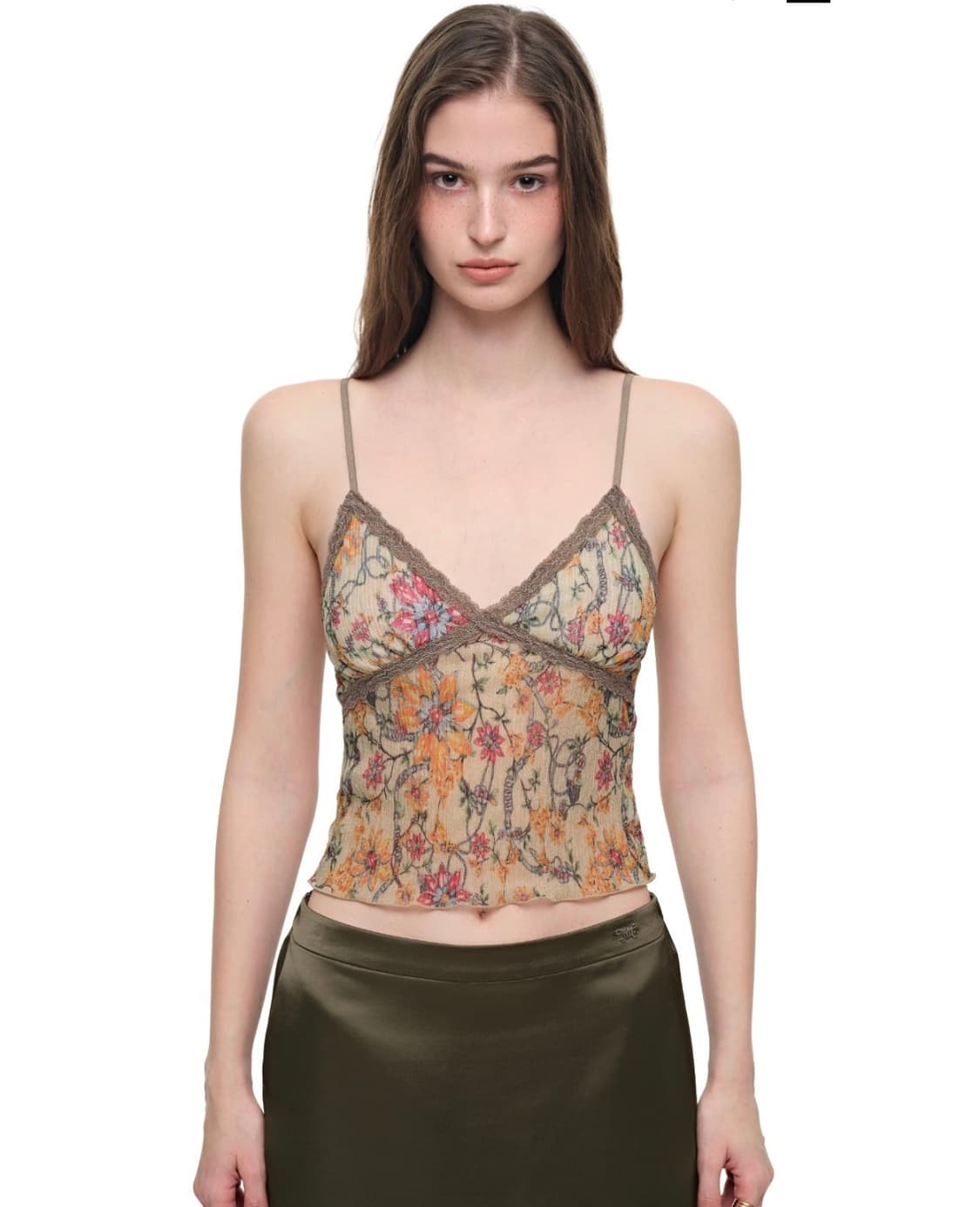 METALLIC FLORAL 03 LACE CAMI TOP (YELLOW 상품이미지1