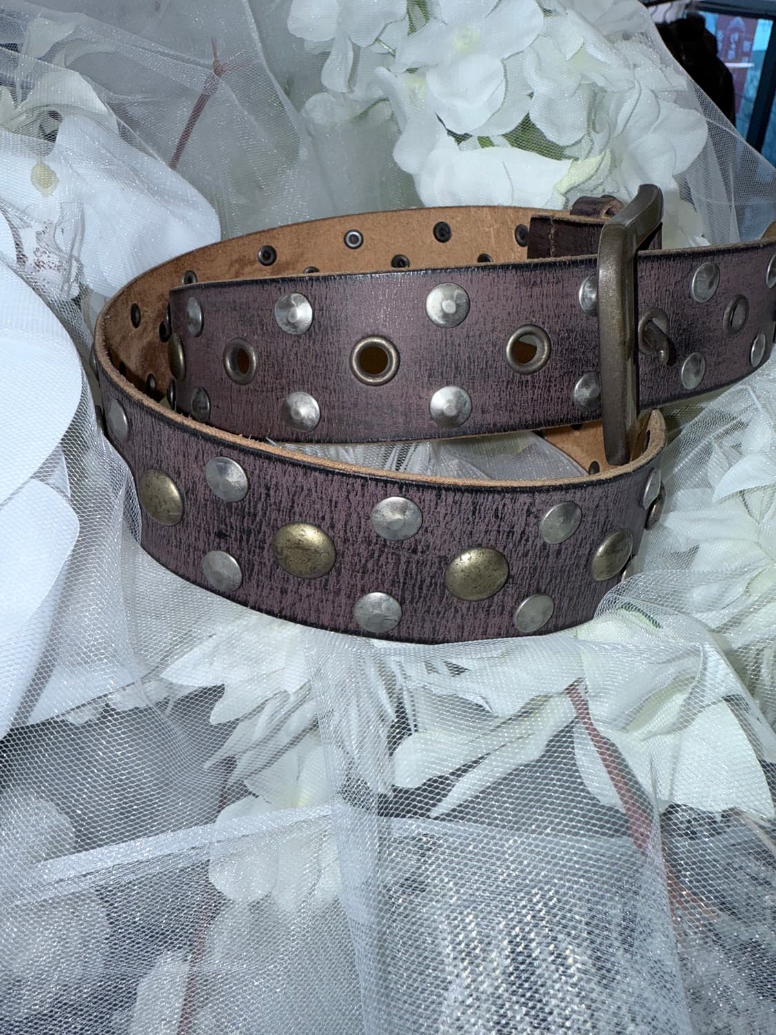 washed leather stud belt 상품이미지5