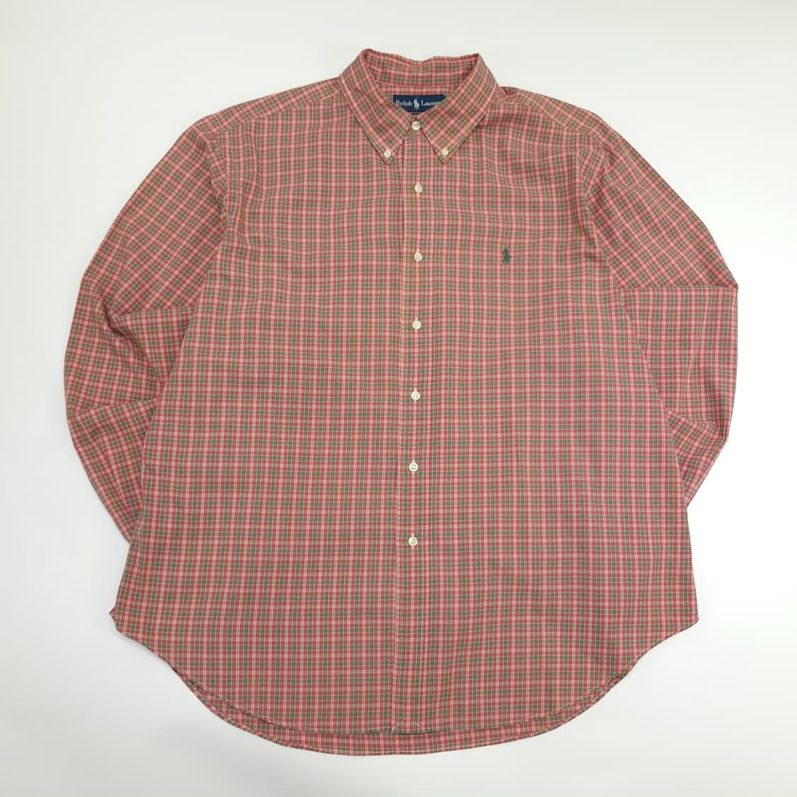 CN472 2XL 폴로 랄프로렌 빈티지 레드그린 미니타탄체크 긴팔 셔츠 상품이미지1