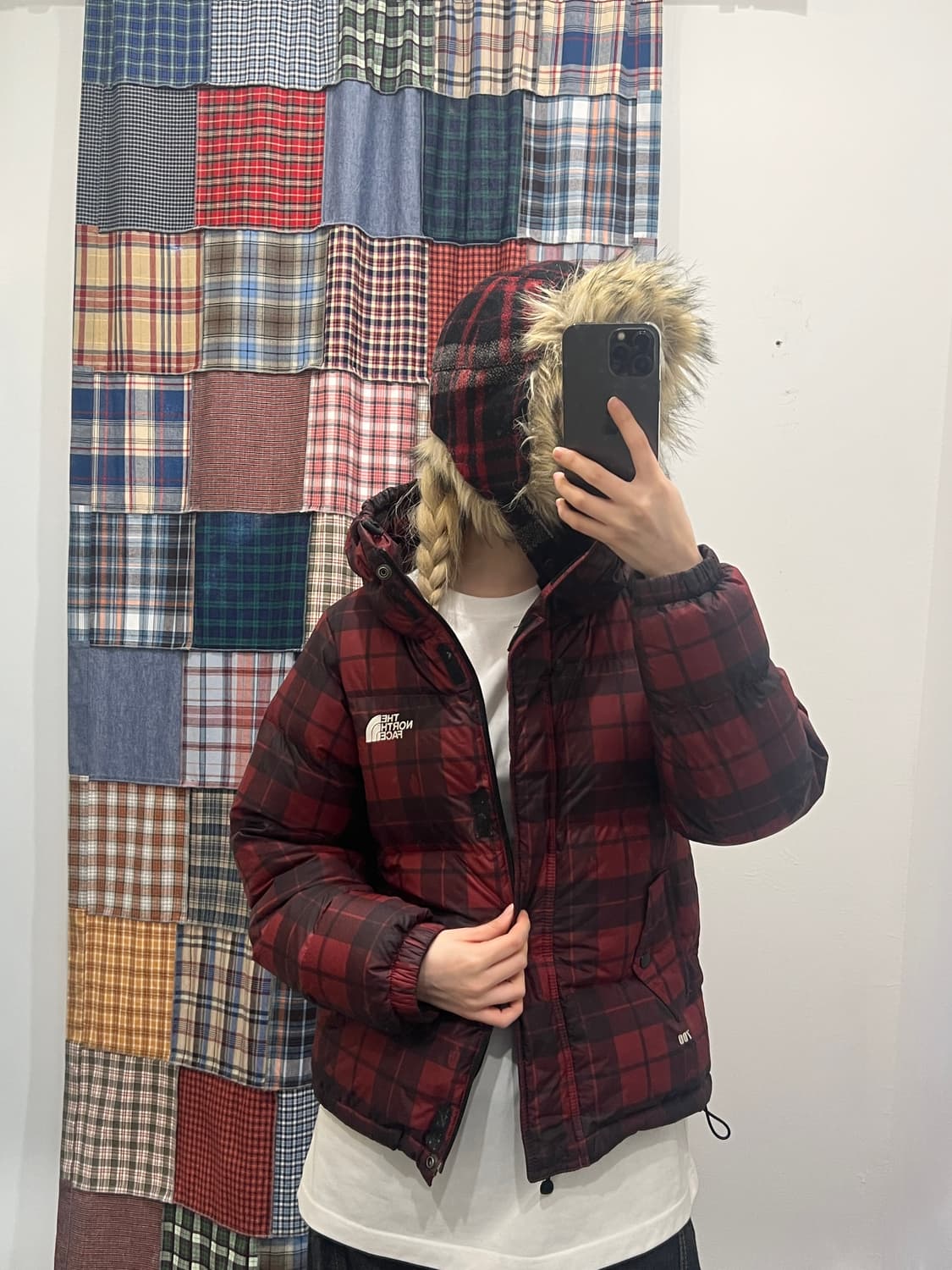 노스페이스 레드 체크 퀄팅 패딩 상품이미지5