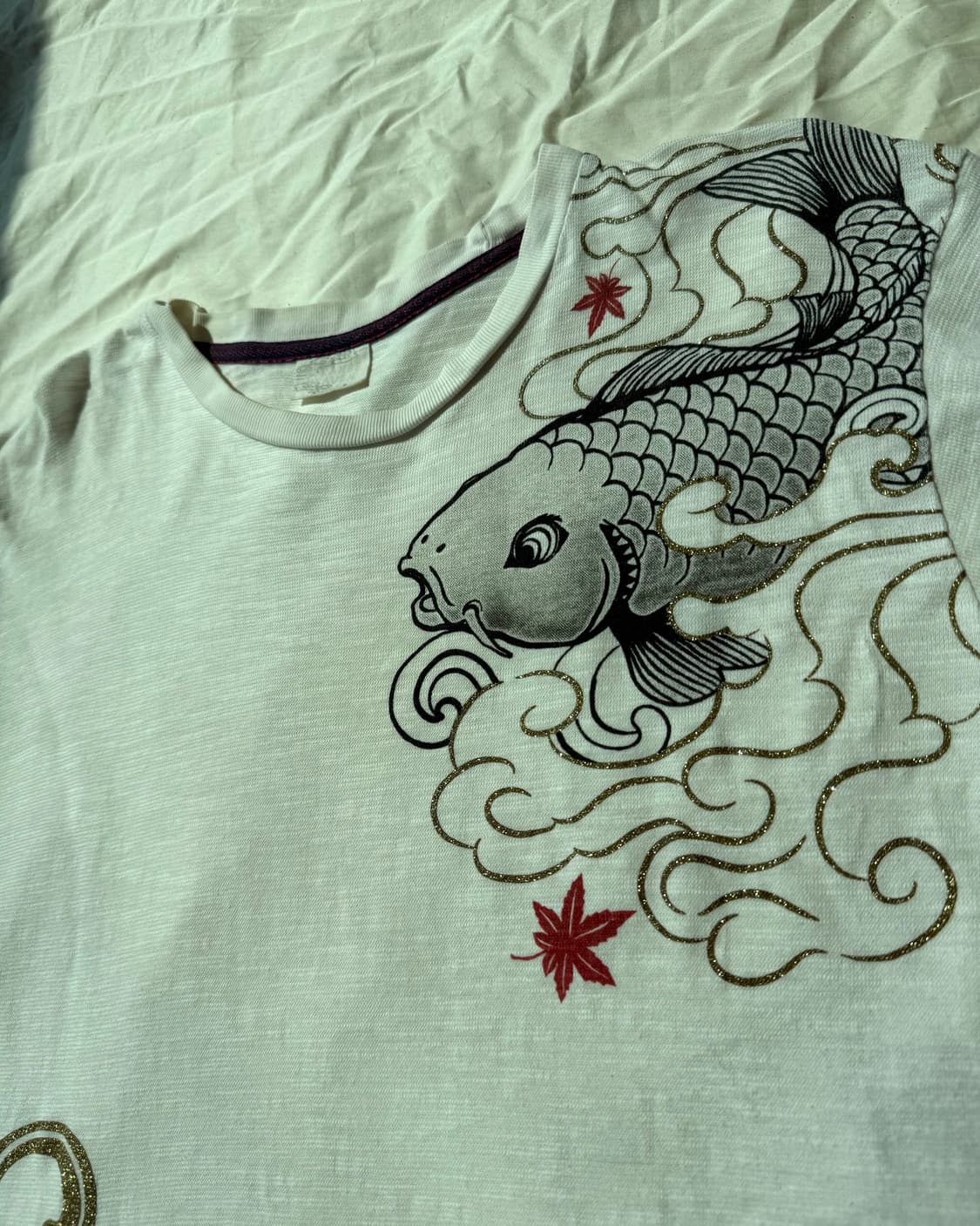 재패니즈 잉어 프린팅 티셔츠 화이트 오리엔탈 그래픽 상품이미지1
