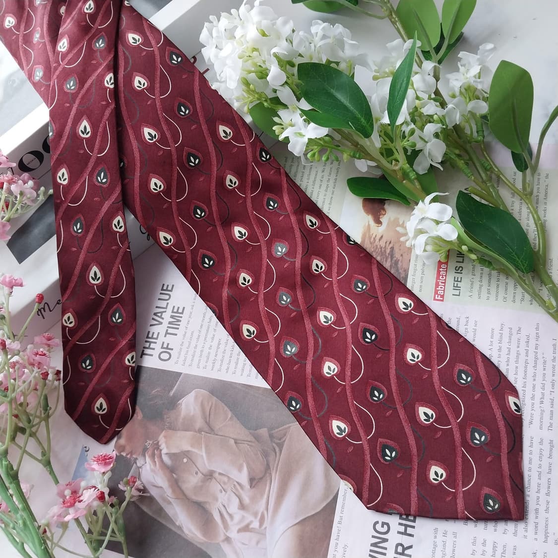 발망 실크 리프 웨이브 패턴 넥타이 9cm A+등급 k2048 상품이미지3