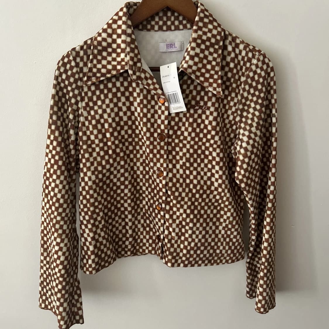 ERL 이알엘 체크 보드 프린트 셔츠 자켓 브라운 상품이미지1