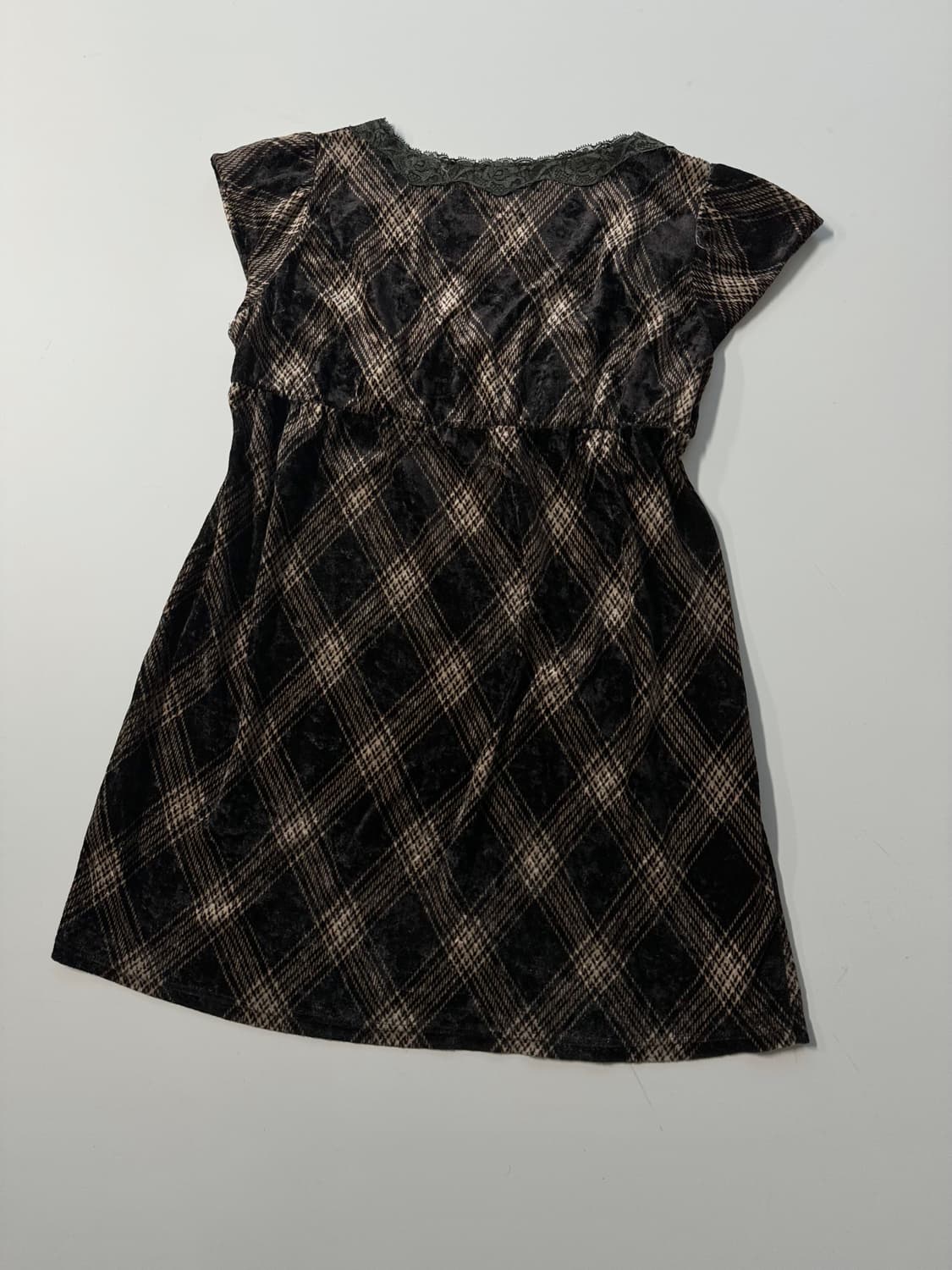 체크  패턴 벨벳 초코 페어리 원피스 3pcs SET 상품이미지7