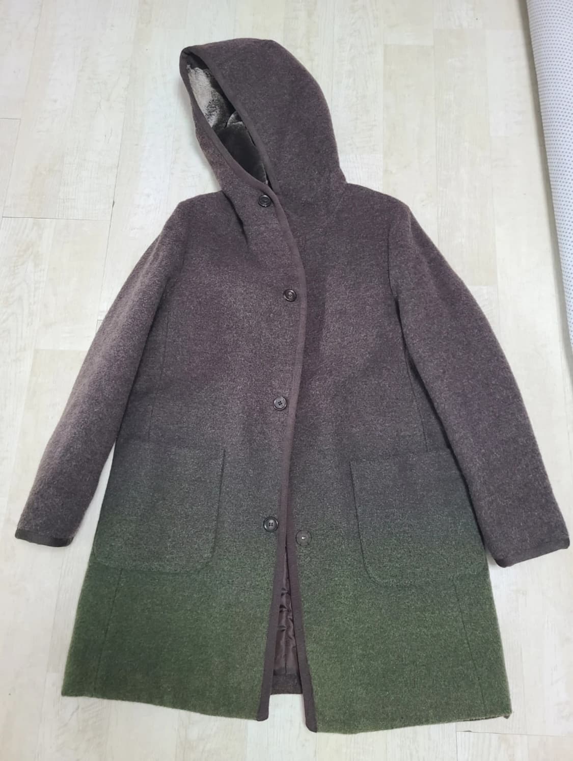 모직 후드 코트 밤색, 초록색 상품이미지1