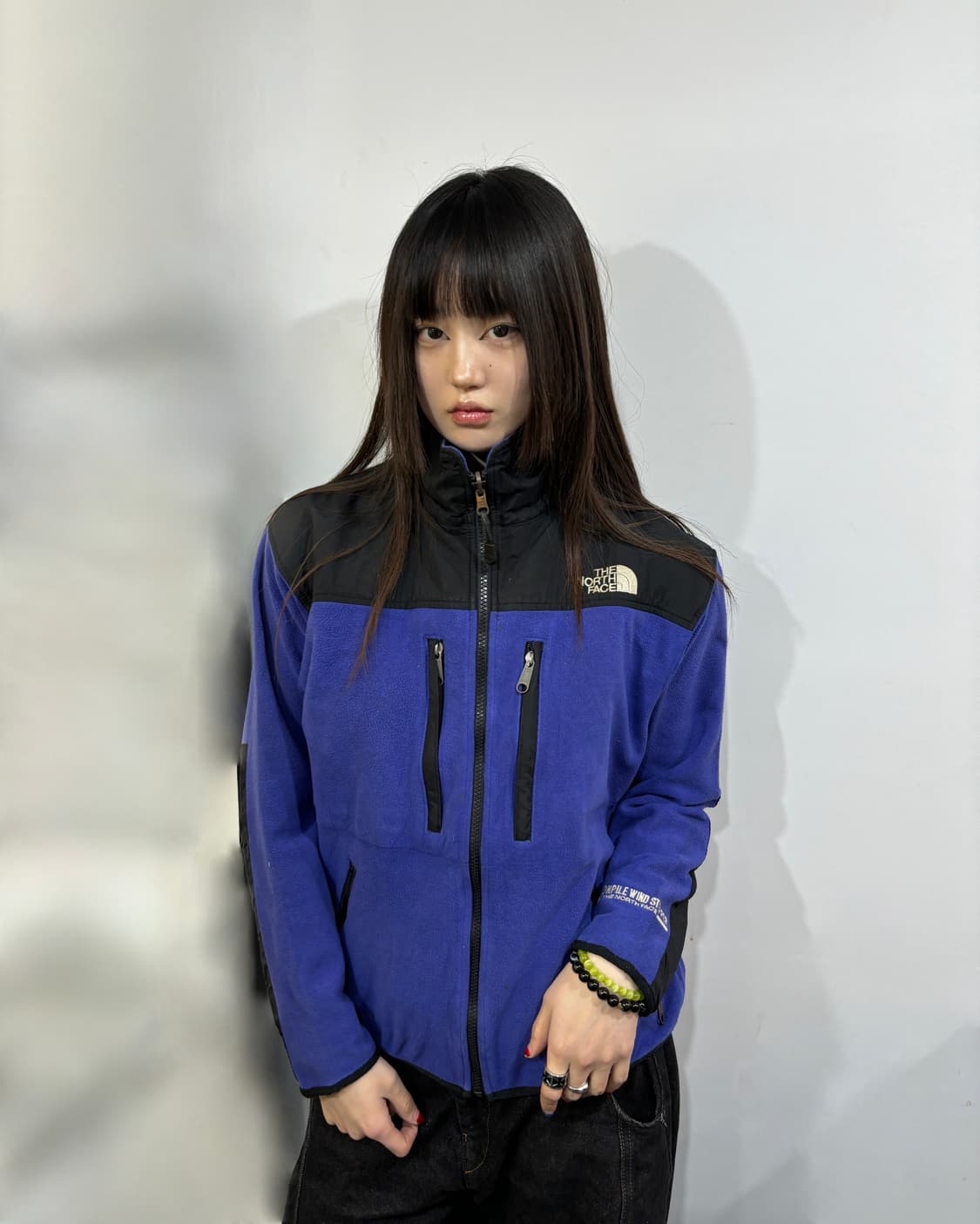 90s 노스페이스 빈티지 블루 블랙 배색 플리스 자켓 상품이미지1