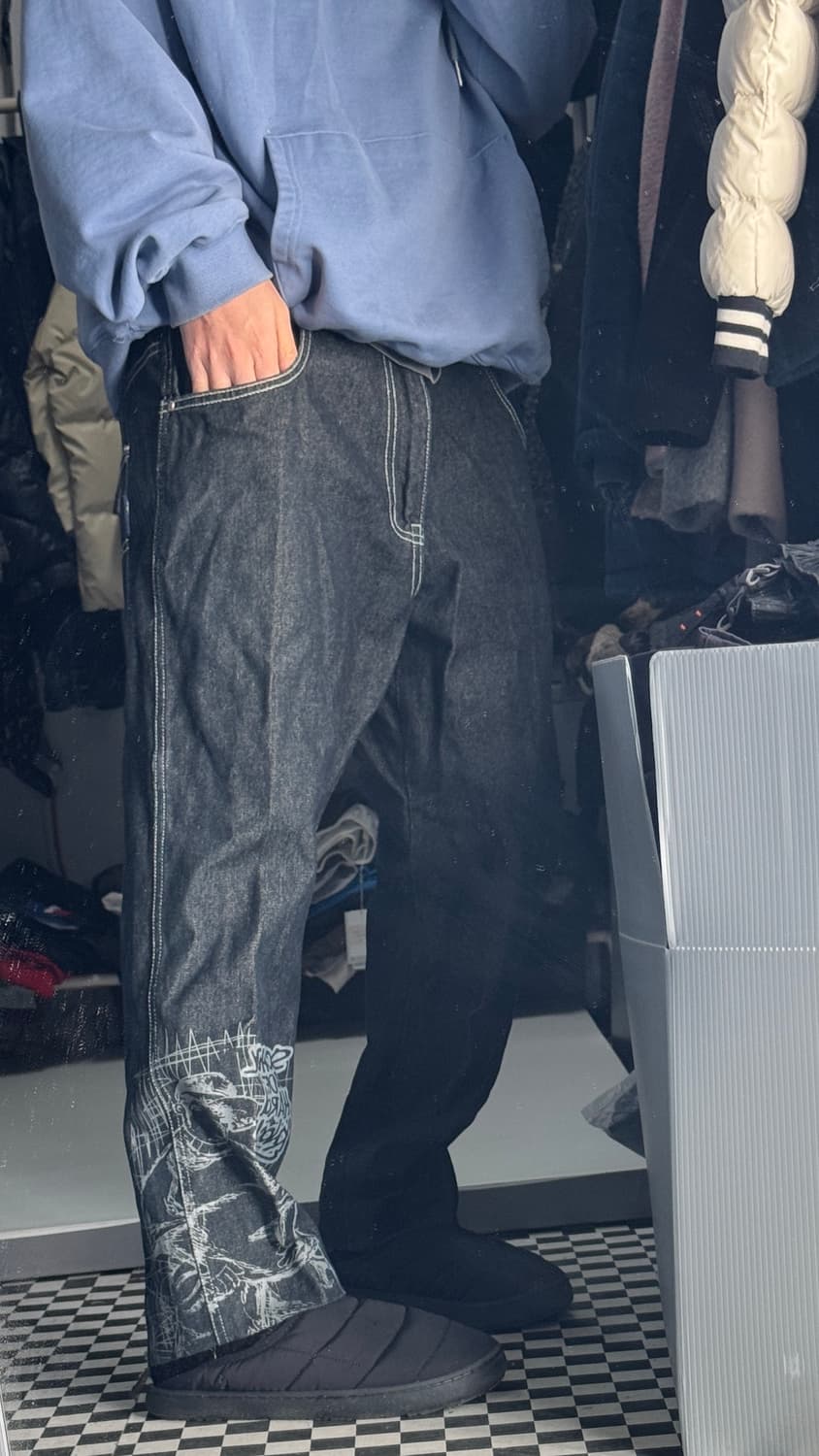 스쿨오브하드녹스 올드스쿨 펑키 y2k 데님팬츠 상품이미지5