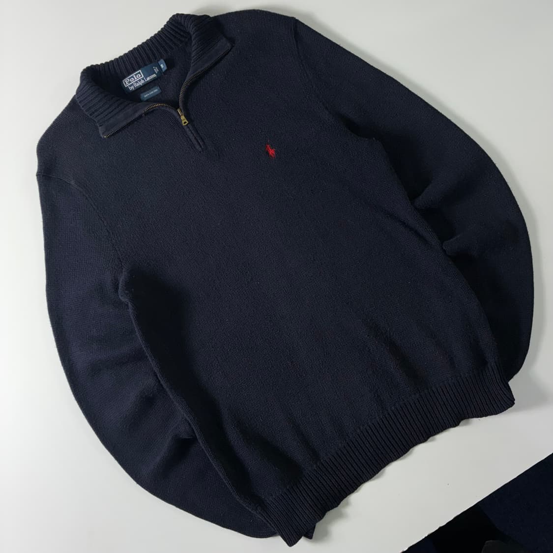 Polo  폴로 랄프로렌 90,s 자수 코튼 네이비 반집업 니트 상품이미지2