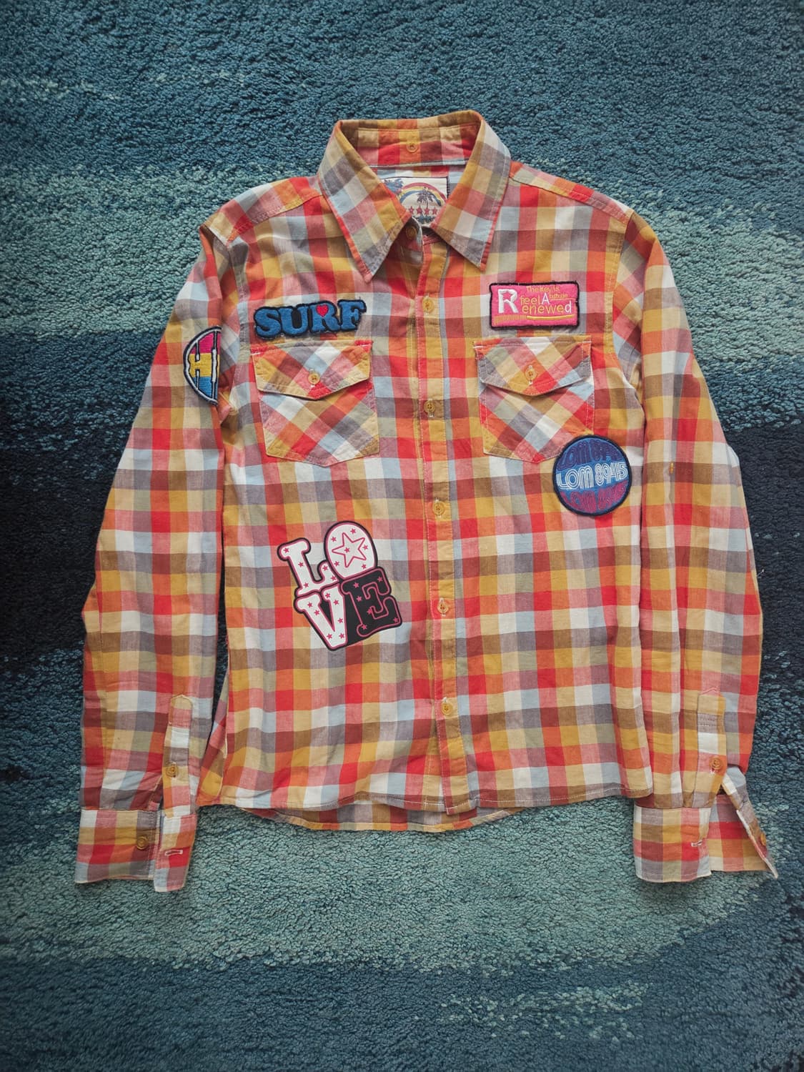 Love and Surf Star Orange Check Shirt표기m 상품이미지1