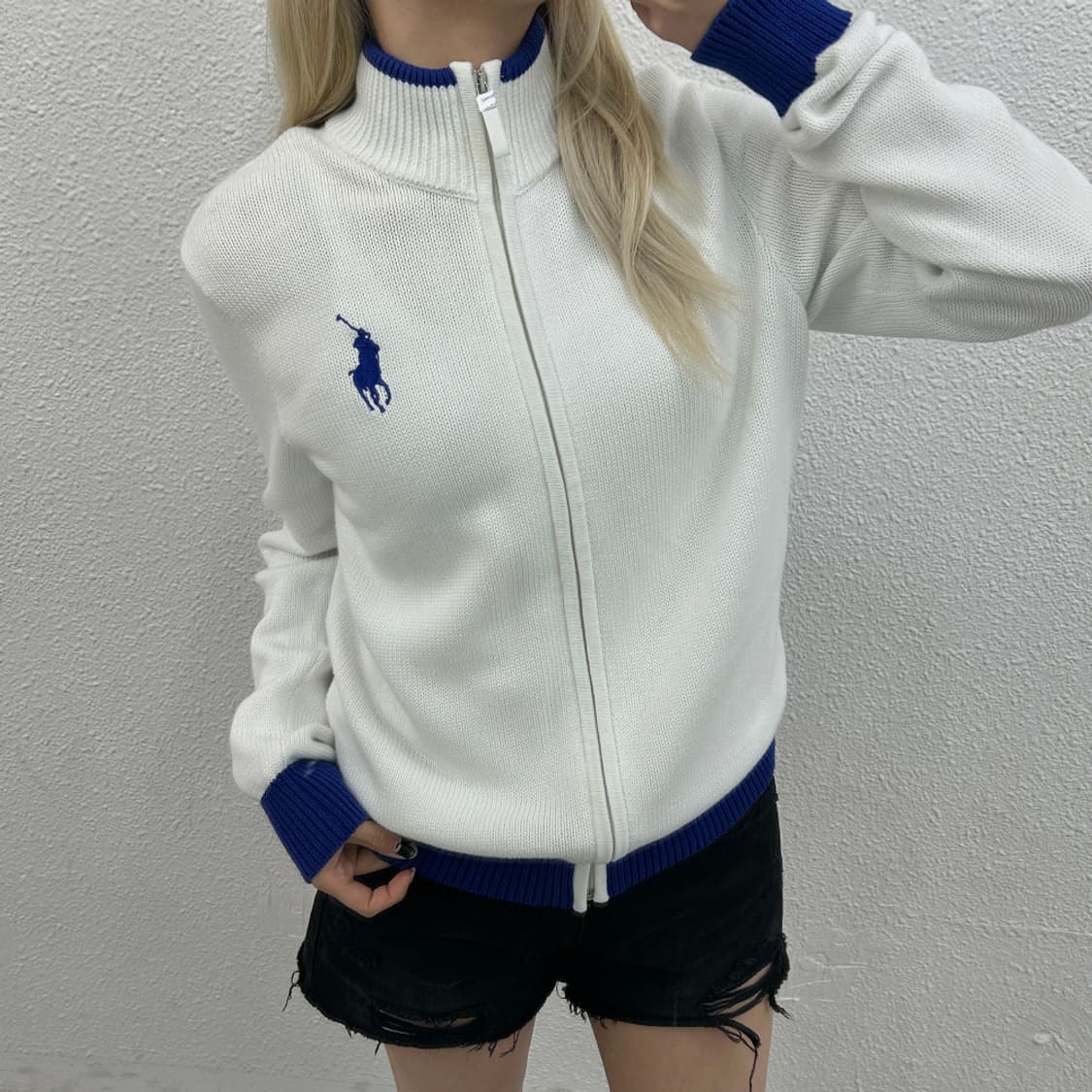 폴로 랄프로렌 빅포니 코발트블루 배색 화이트 니트집업 L 상품이미지2