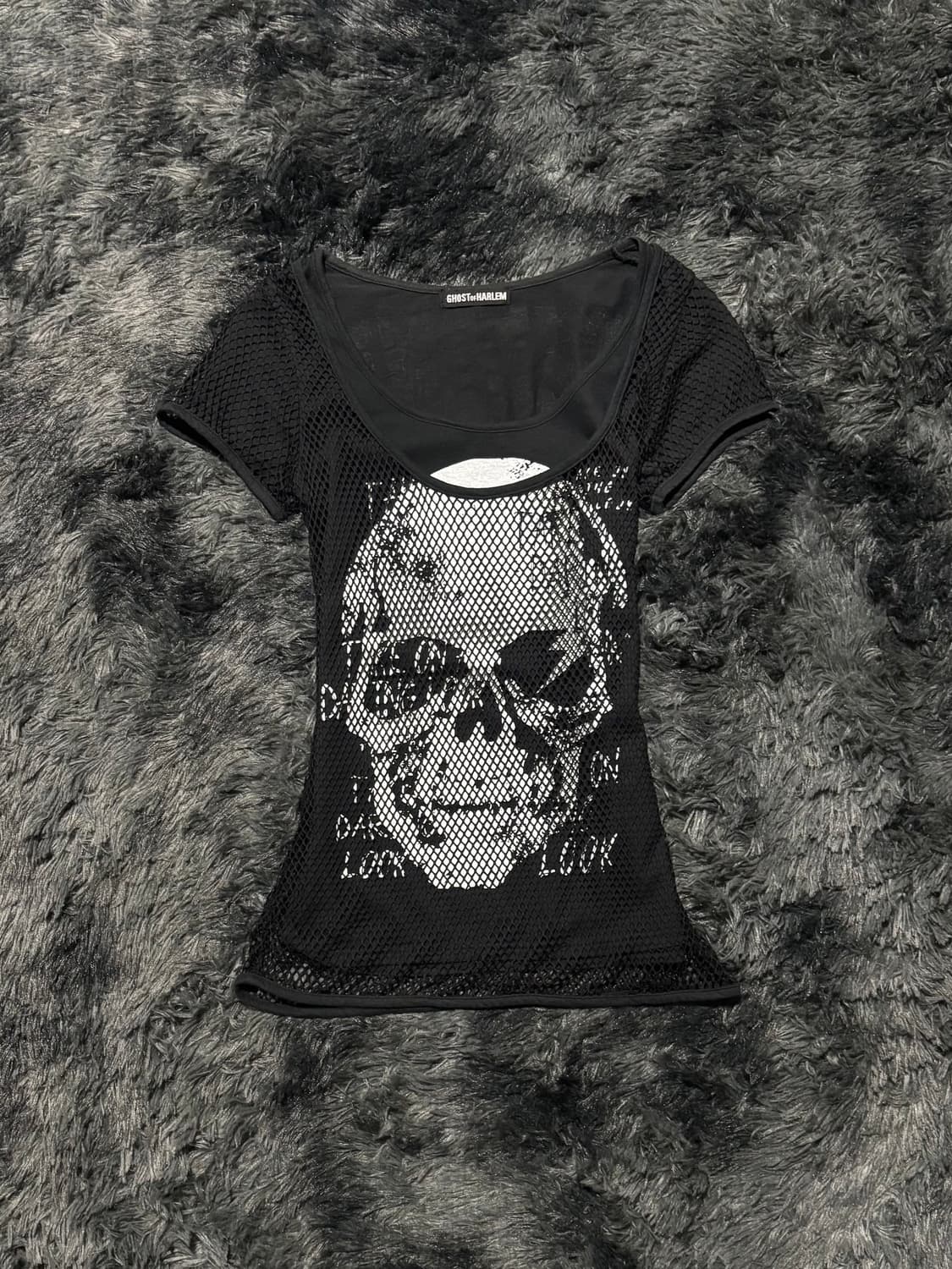 Ghost of Harlem 해골 그물디테일 레터링 반팔 상품이미지1