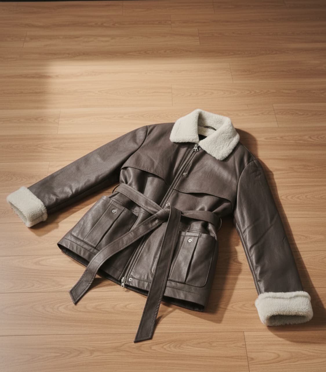 시크하고 따뜻한 양털 배색 무스탕 코트 상품이미지1