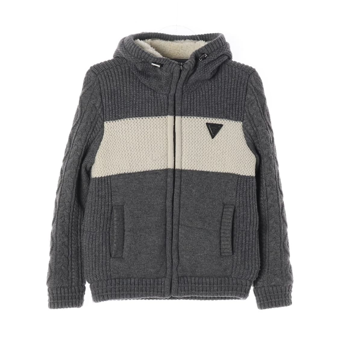 게스 울 블렌드 케이블 니트 쉐르파 후드 집업 XS 상품이미지1