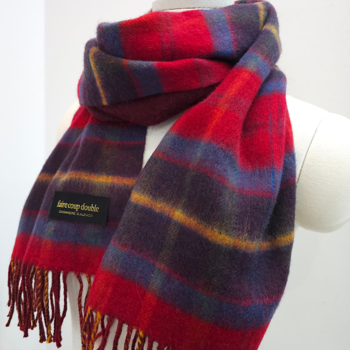 캐시미어 알파카 양면 체크 머플러 남녀공용 상품이미지2