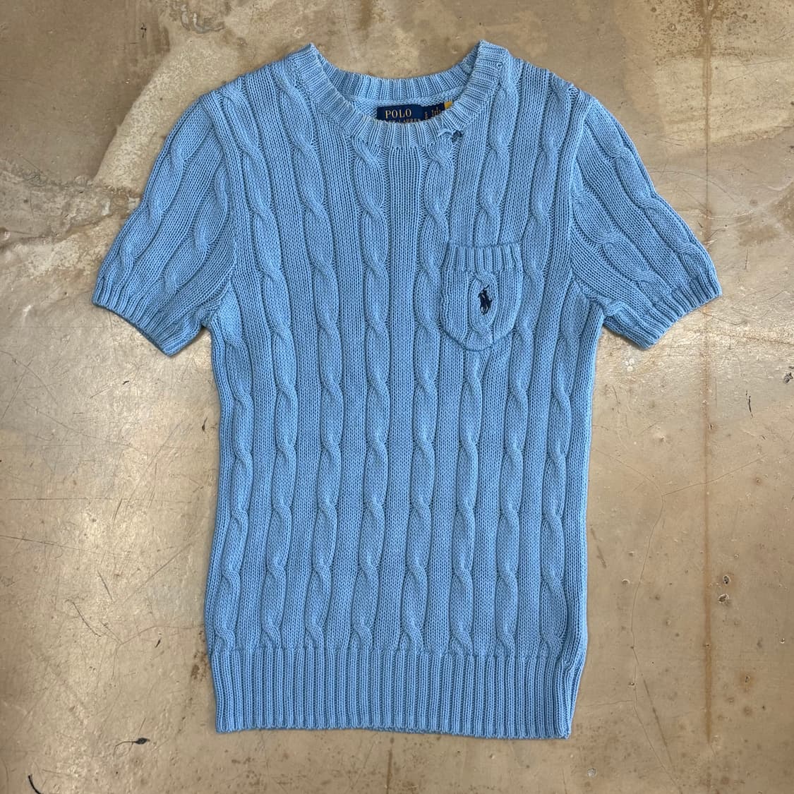 S 폴로랄프로렌 여성용 스카이블루 케이블 반팔 니트 상품이미지2
