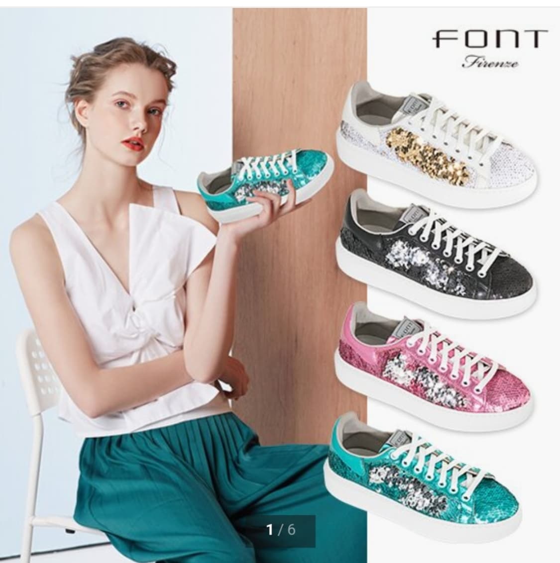 FONT Firenze 폰트 스팽글 스니커즈 상품이미지1