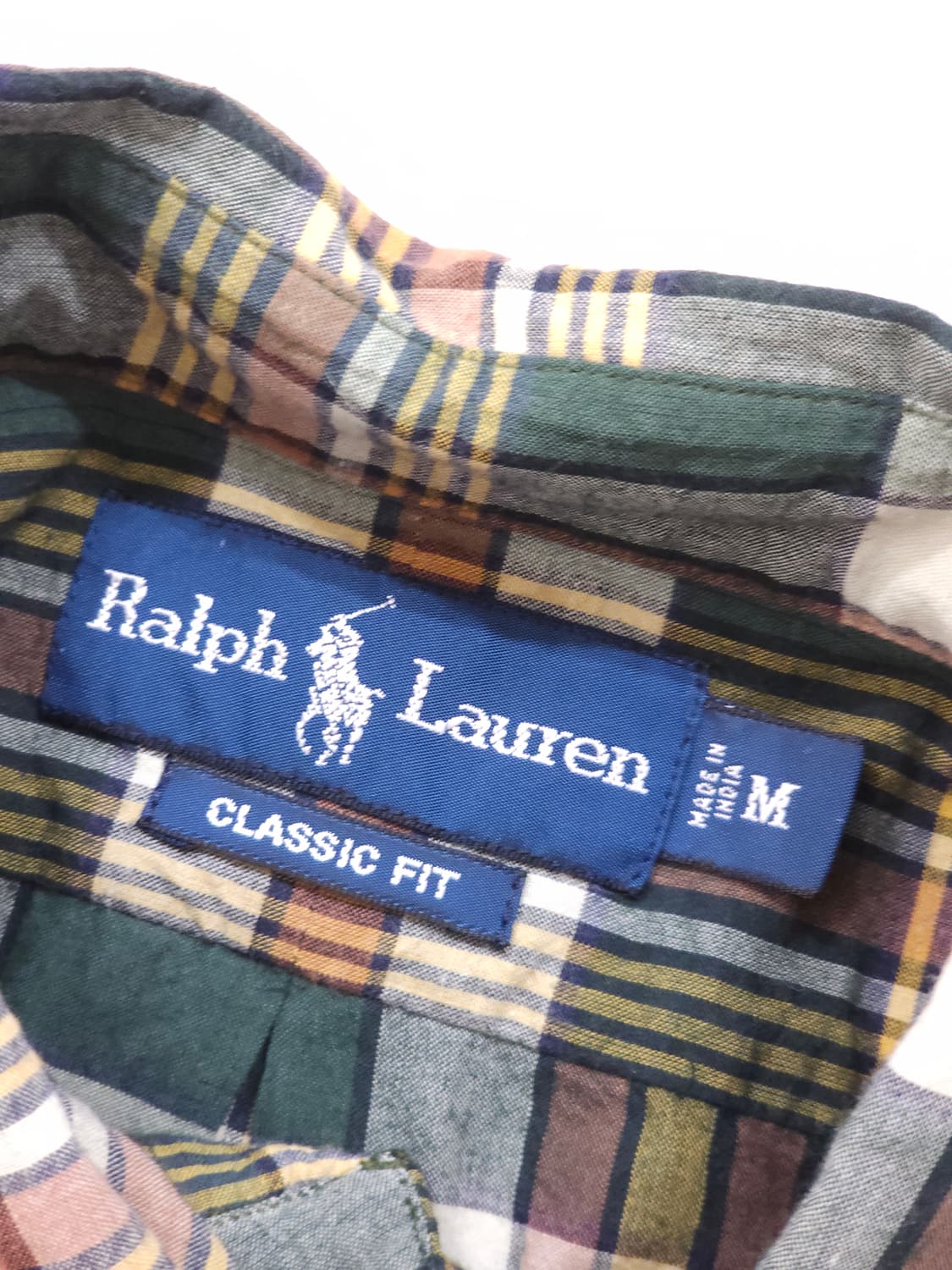 [M] 90s 폴로 랄프로렌 그린/머스타드 클래식 핏 체크 반팔 셔츠 상품이미지4