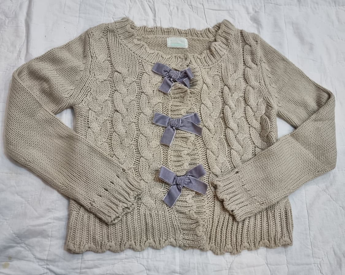 벨벳 리본 꽈배기 가디건 상품이미지1