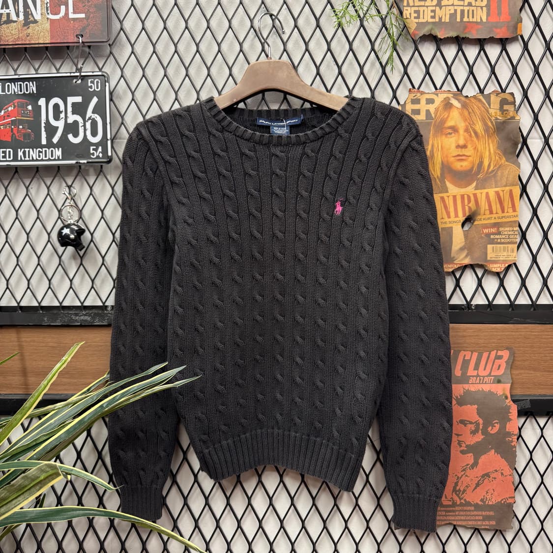 폴로 랄프포렌 케이블 니트 핑크 포니 포인트 블랙 상품이미지3