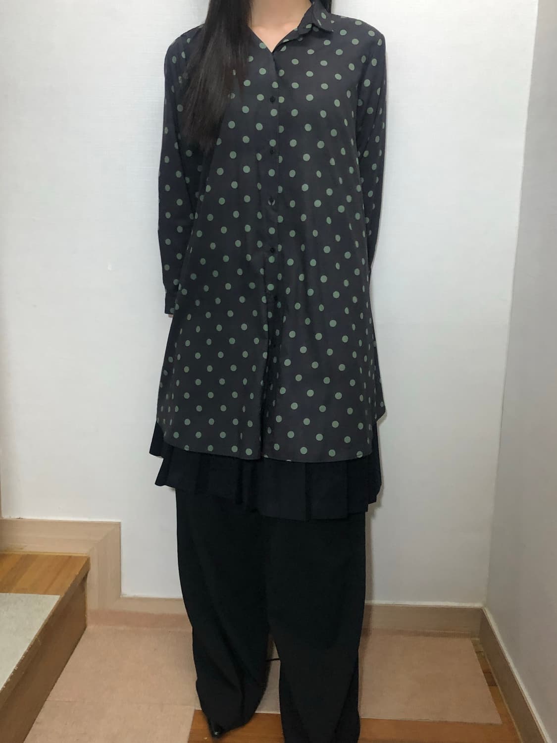 빈티지 블랙 그린 도트 블라우스 상품이미지4