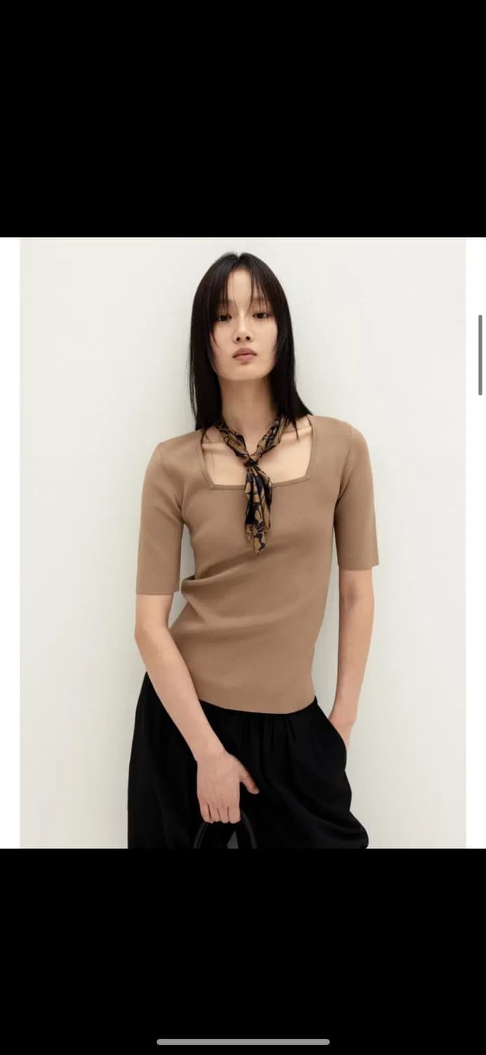  오르 고밀고 스퀘어넥 5부 니트 - 블루 상품이미지1