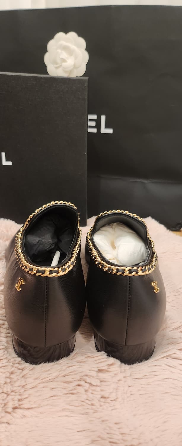 샤넬 램스킨 로퍼 블랙 금장 체인 37 새상품 상품이미지4