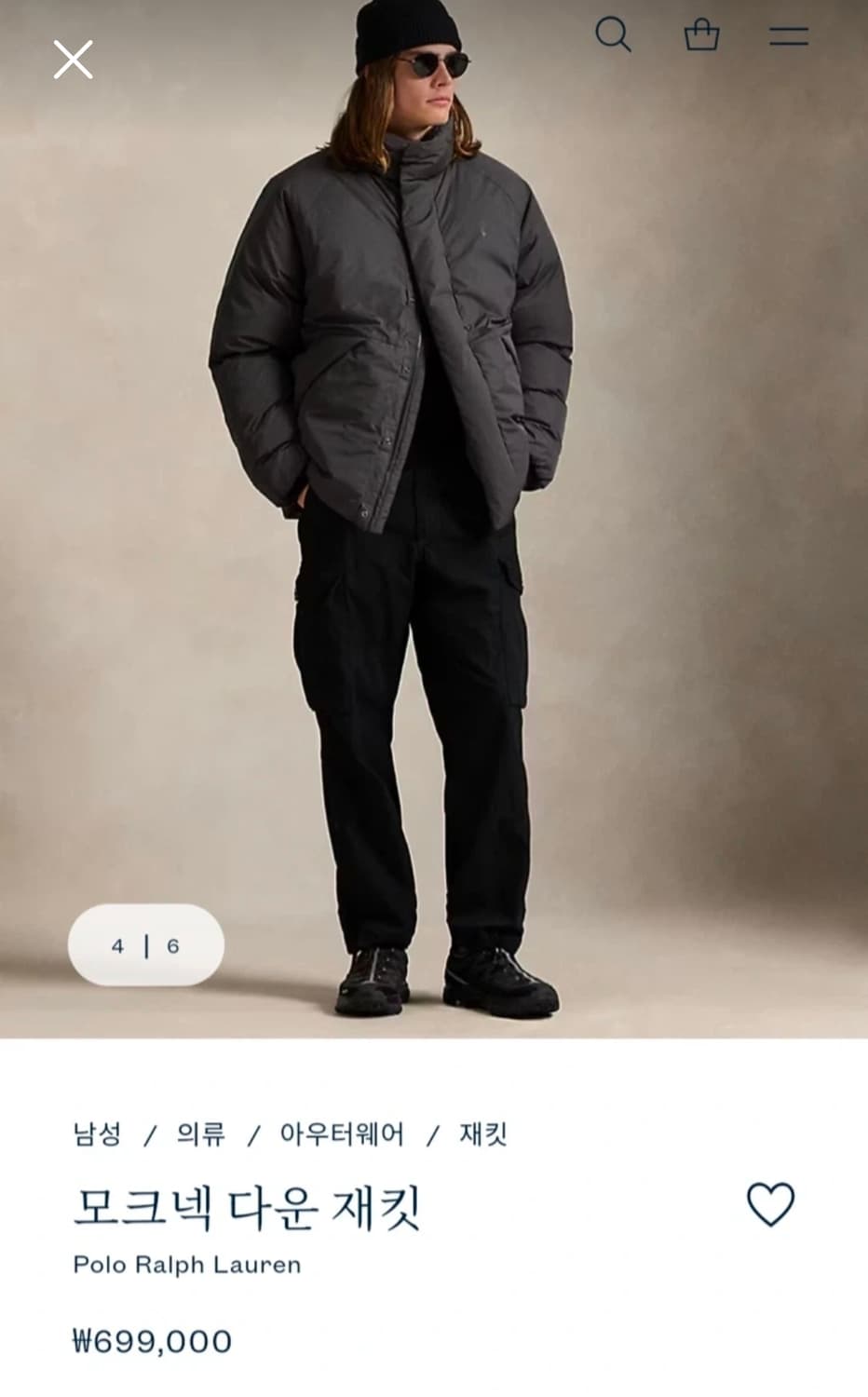 남성 폴로 랄프로렌 모크넥 다운 패딩 L 상품이미지3