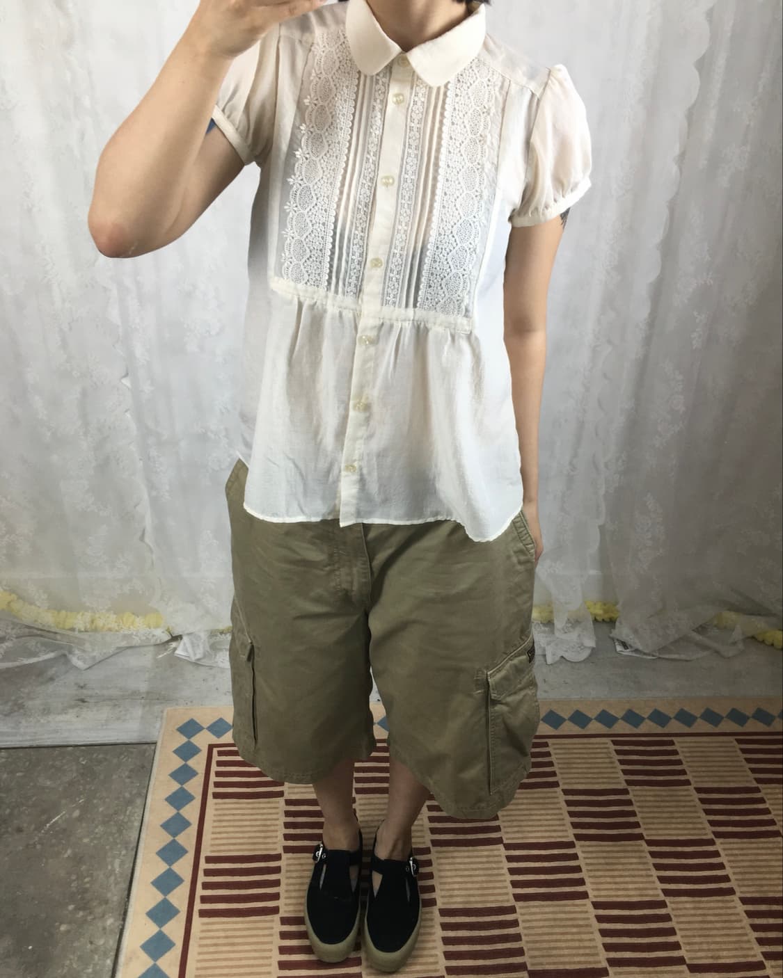 JPN ivory crochet lace point top 상품이미지3