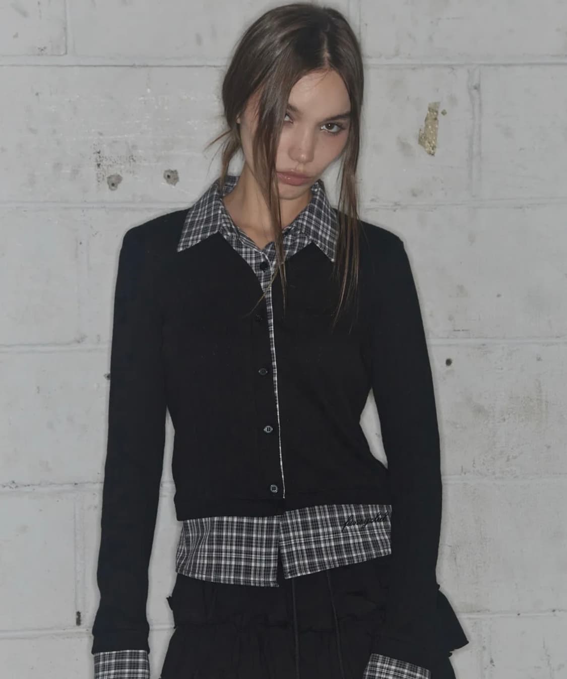 팬시클럽 체크 셔츠 레이어드 가디건 판매해요 니트 롱슬리브 상품이미지4