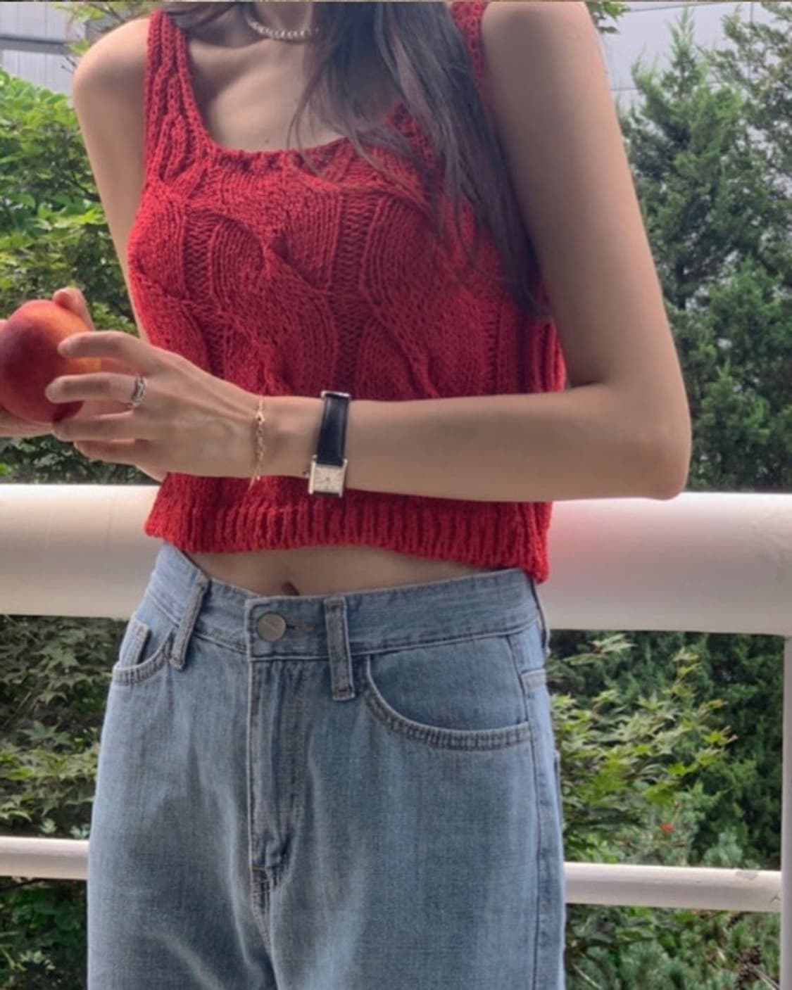 달트 레드 케이블 패턴 나시 상품이미지1