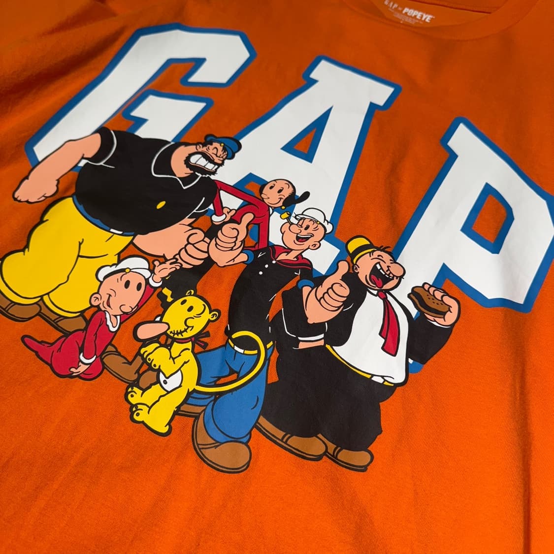 GAP x POPEYE 오렌지컬러 양면 나염 프린트 코튼 크루넥 반팔 상품이미지4