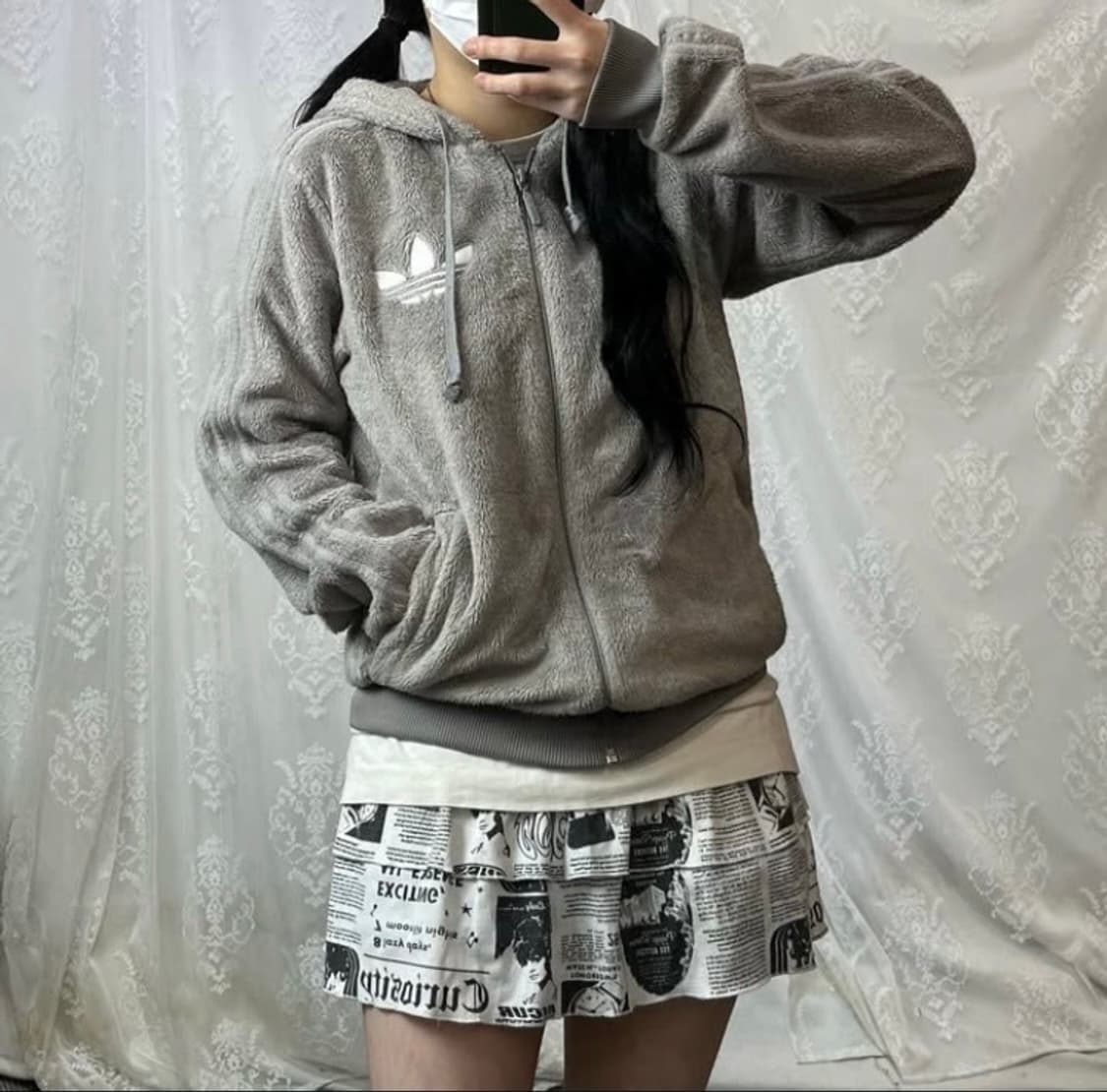 아디다스 쉐르파 후리스 후드집업 그레이 상품이미지3