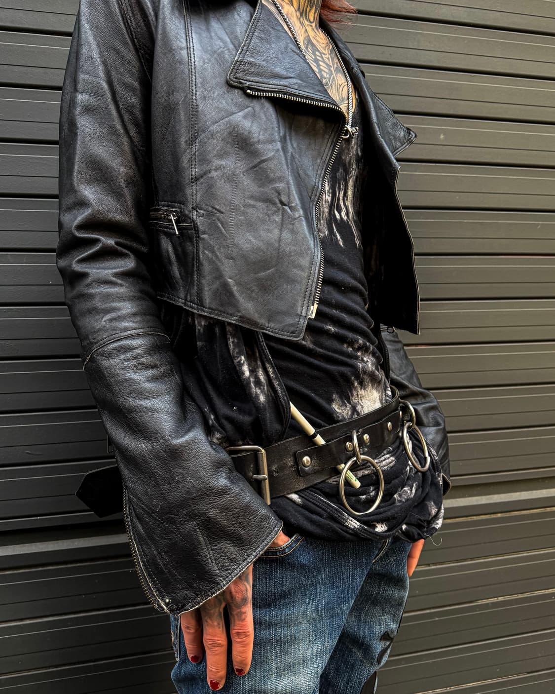Crop Leather Rider Jacket 상품이미지4