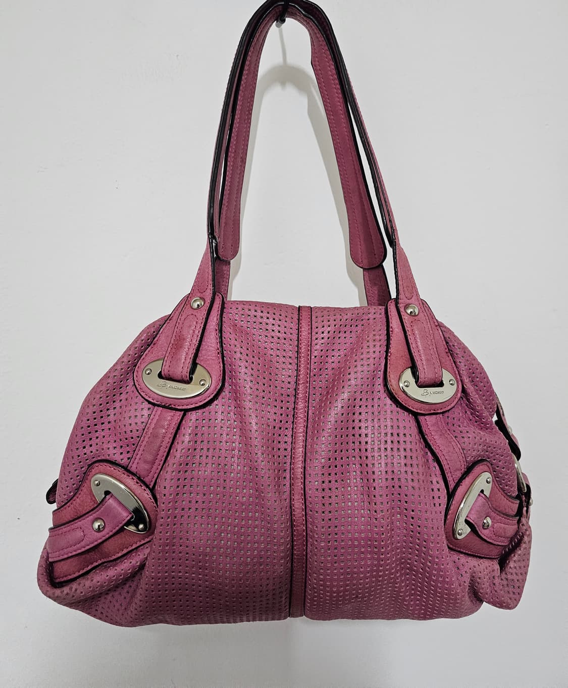 비마코스티  부드러운 천연소가죽 진달래색 숄더백 39센티 상품이미지2