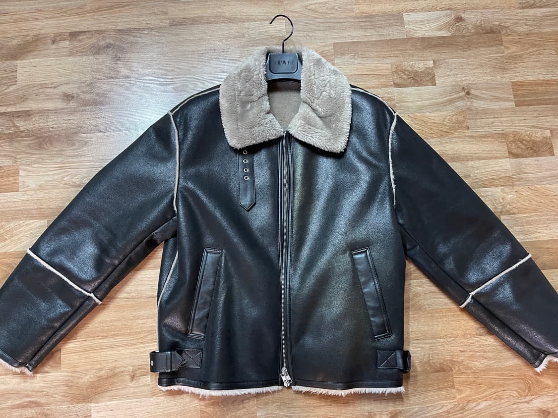 오버사이즈 스웨이드 라인 무스탕 자켓 [BLACK] 상품이미지3