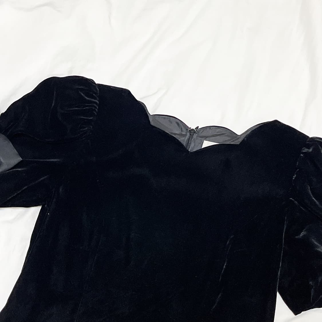 빈티지 ) 리본퍼프소매 벨벳원피스 상품이미지1