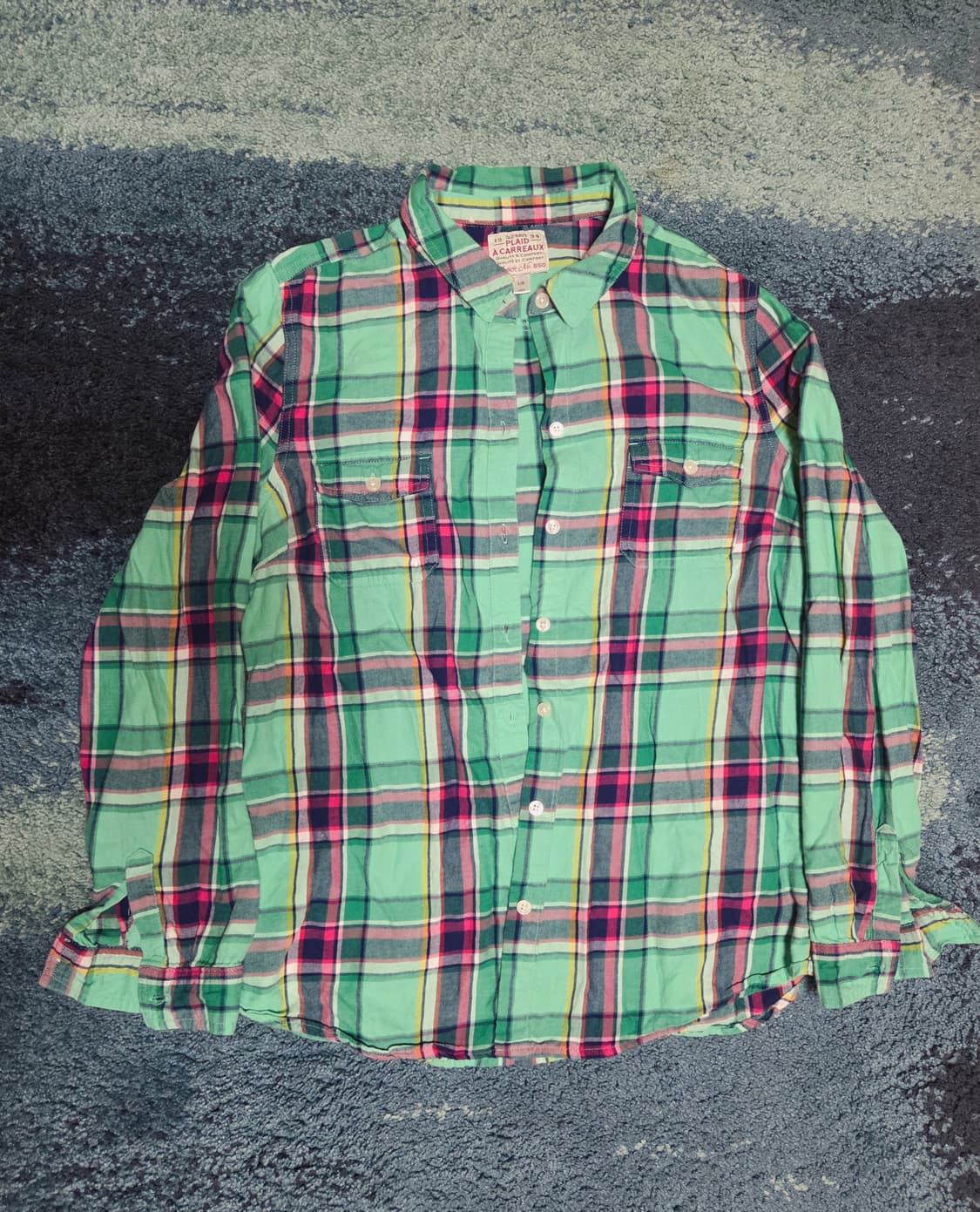 Old navy 그린 옐로우 체크므늬 버튼업 셔츠  상품이미지1