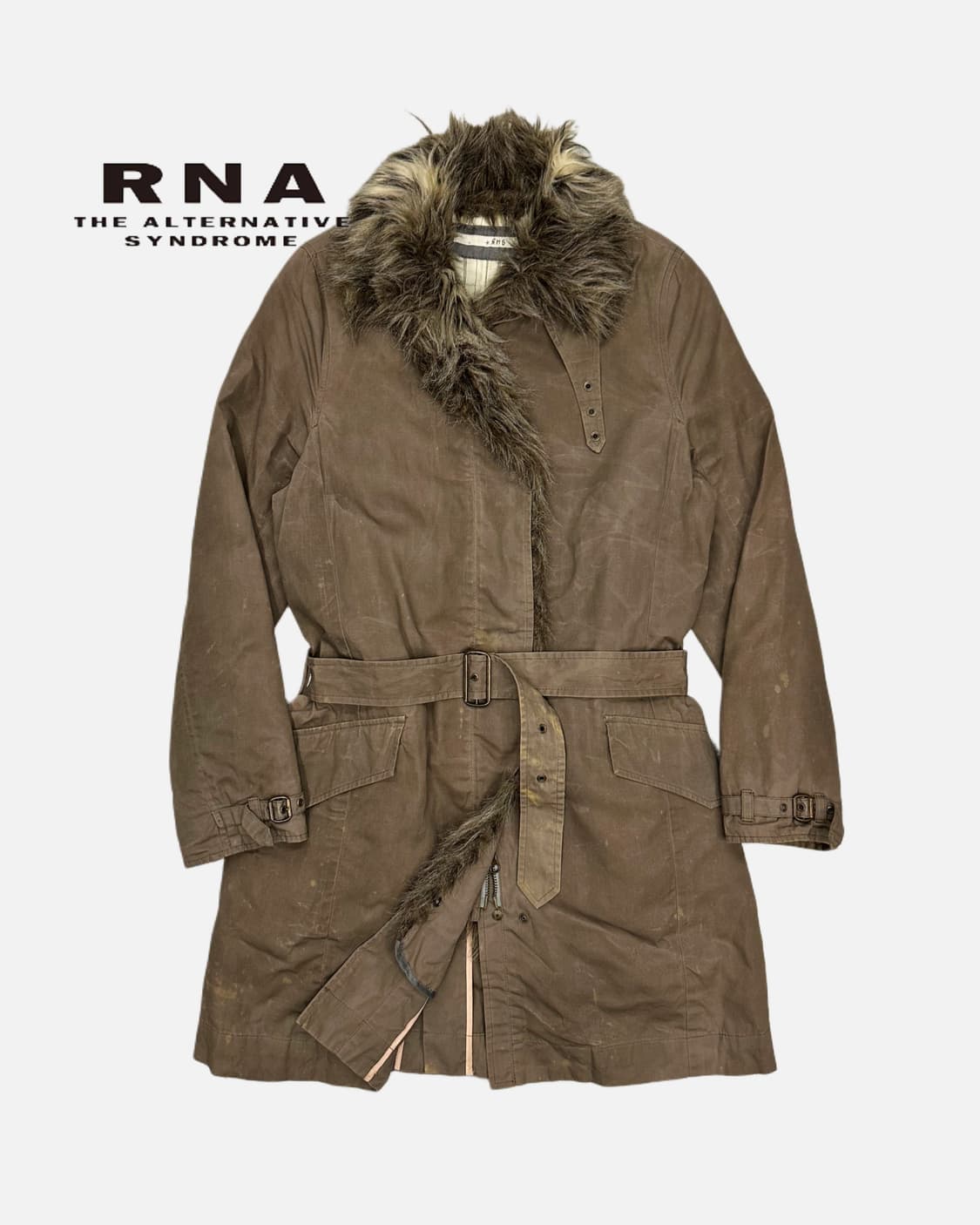 RNA grunge fur belted coat 상품이미지1